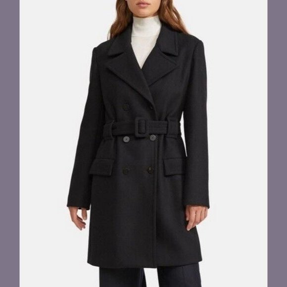 Theory Size S Womens Modus Superlight Wool Blend Long Peacoat in Black - Picture 3 of 16